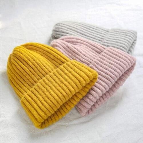 Winter Warm Women Hat Solid Color Girls Knitted Cap Beanies Female Casual Elastic Skull Bonnet