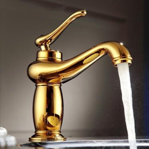 Gold European Solid brass Single Handle Basin Vanity Sink Vessel Bathroom Faucet Mixer Tap,Gold Finished
