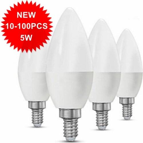 10PCS-100PCS E27 Led Candle Bulb E14 LED Lamp Indoor Light AC220V-240V 5W LED Chandelier Warm Cold White For Home Decoration
