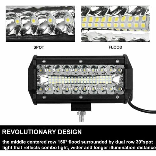 120W 7inch LED Waterproof Work Lamp Bar Spotlight Exterior Running Lamp Car Accessories For Offroad Boat Trailer Truck Camper
