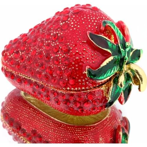 2.4*1.6IN Metal Strawberry Trinket Box Earring Ring Storage Case Miniatures Figurine Souvenirs DIY Crafts Birthday Gift Decor