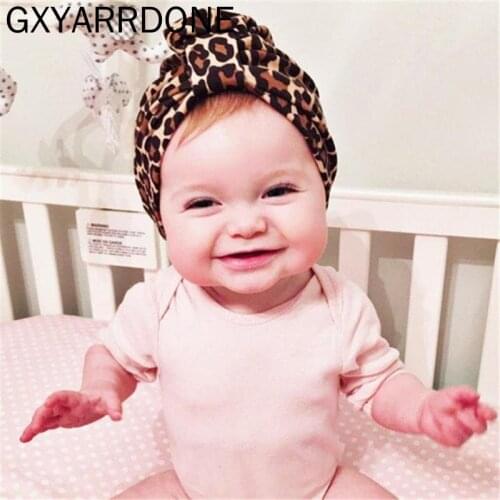 2019 Newborn Toddler Baby Turban Hat Leopard Fabric Flower Donut Hat Stretch Headwraps Indian Knotted Beanie Caps