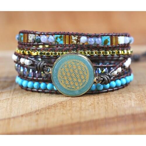 2021 Vintage high quality Mixed Natural Stones Charm yoga Wrap Bracelets Handmade energy friendship jewelry drop shipping