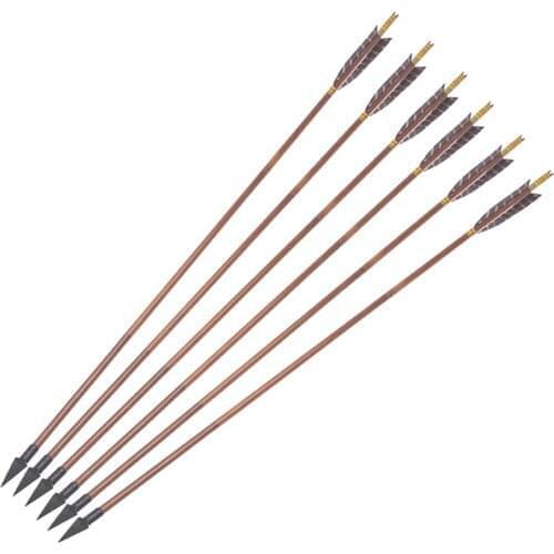 33.5 Inches Bamboo Arrow with 5 Inch Turkey Feather Tea Bamboo Shaft for Traditional Bow Archery Training Hunting Shooting