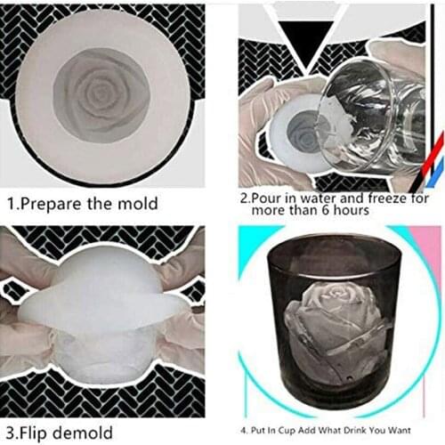 3D Silicone Rose Shape Ice Cubes Mold Mould for Cocktails Drink Iced Tea Kitchen J2Y