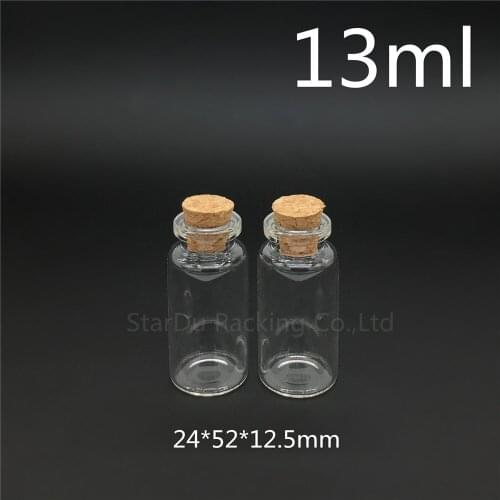 50pcs/lot 13ml 24*52mm Wishing Glass Bottle with Cork ,High-quality 13cc Glass Vials Display Bottle Wholesale