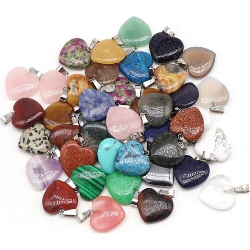 50pcs/lot Mix Heart Shape Natural Stone Pendant Jewelry Accessories Crystal Stone Beads Pendants For Necklace Making DIY