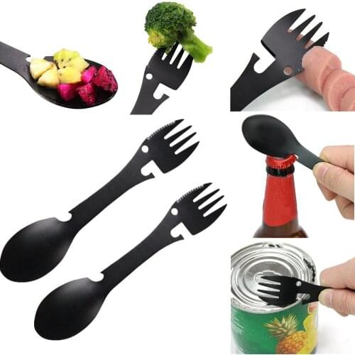 6 In 1 Outdoor Spoon Fork Knife Multifunctional Camping Cookware Bottle Opener Portable Tool Survival Tableware Utensils