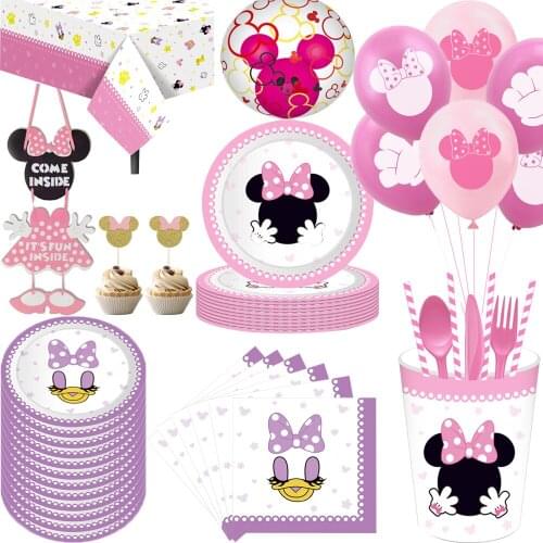 Minnie Theme Birthday Party Decorations Supplies minnie birthday party decorations baby girl birthday Disposable tableware decor