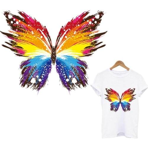Butterfly Applique Patch Thermo-Stickers For Clothing DIY Women T-shirt Clothes Flowers Stripes On Clothes Butterfly Sticker