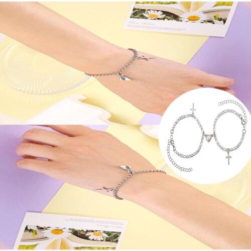 Simple Stainless Steel Cross Magnetic Love Bracelet Couple Heart Magnet Attraction Friendship Jewelry Gift Bracelet Set