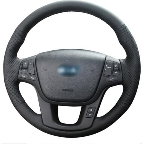 For Kia Sorento 2009-2014 Kia Cadenza K7 2011-2015 Top Leather Steering Wheel Hand-stitch on Wrap Cover
