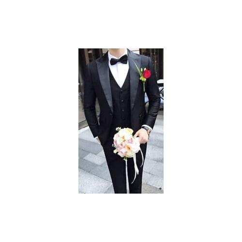 Black Wedding Bridegroom Men Suits 3 Pieces Custom Made Groom Prom Slim Fit Mens Suits Terno Masculino (Jacket+Pant+Vest+Tie)