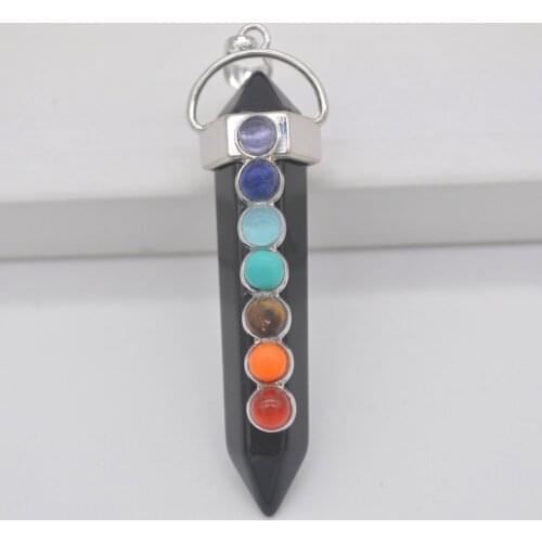 Black Carnelian 7 Chakra Natural Stone Gem Pendant Hexagon Pendulum Women Jewelry For Woman Gift S3123