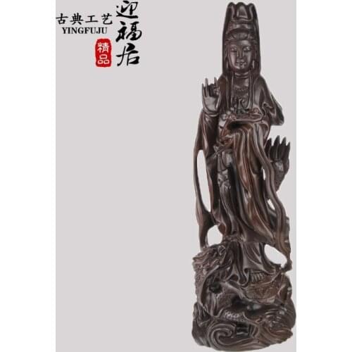 You stand long red wood wooden crafts ebony Guanyin Buddha boutique Wenwan Home Furnishing wooden jewelry ornaments