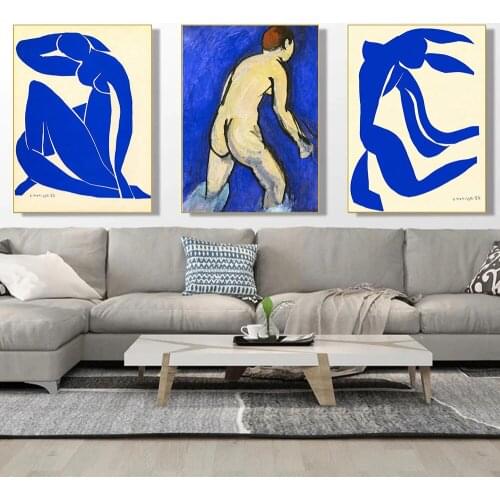 French Henri Matisse Nude Blue Poster Living Room HD Print Wall Painting Black and White Wall Decoration Abstract Art Painting