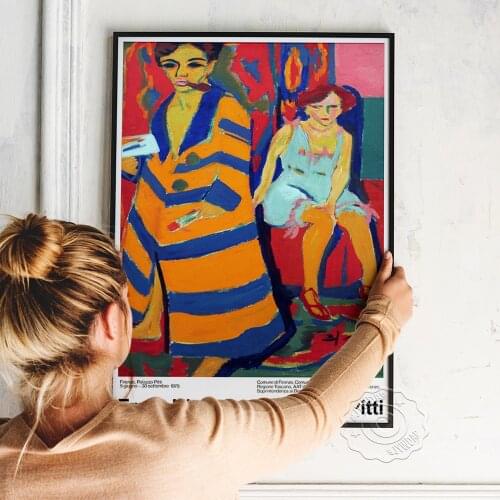 Expressionist Painter Ernst Ludwig Kirchner Vintage Italian Museum Exhibition Poster, Self-Portrait With Model Canvas Painting