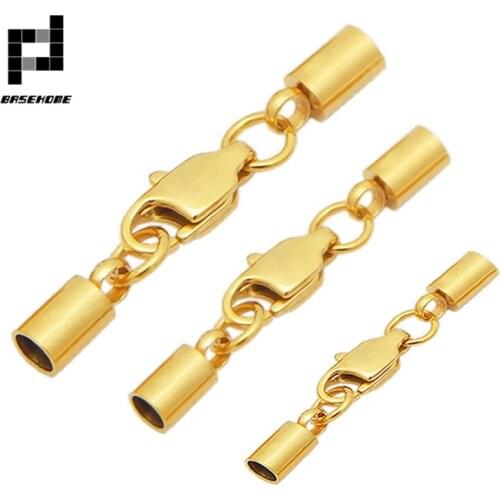 BASEHOME 5pcs/lot Gold Color Stainless Steel End Caps Lobster Clasps Jump Rings Connectors Fit Round Bracelets Leather Cord DIY