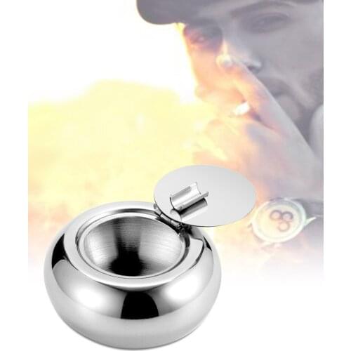 Round Stainless Steel Ashtray Home Party Bar Decoration Ash Holder For Gift Cigarette Lighters & Smoking Accessory Ash Tray