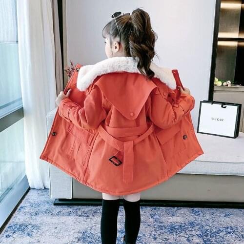 2021 Winter Girl Jacket Windproof Warm Coat Fur Collar Outwear Double Breasted Casual Kids Childrens Clothing 4-16 Years Old