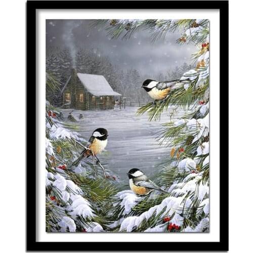 Mosaic Diamonds Wall Stickers Home Decor Snow Birds Cross Stitch Diamond Embroidery 5D DIY Diamond Painting Winter Full Resin