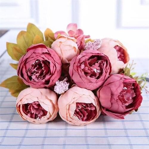 13 Heads Small fresh Artificial Silk Peony Bouquets Big Flowers for Wedding Party Office Hotel and Home Decoration