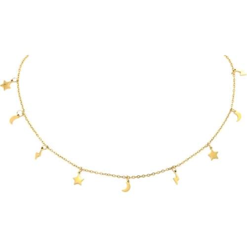 Mavis Hare Lightning Star Moon Pendant Necklace Stainless Steel choker Necklace as Mothers Day Gift