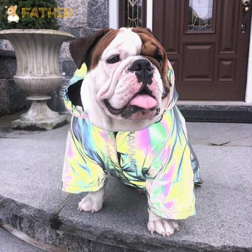 FATHIN Reflective Flashing Light Dog Clothes Adidog French Bulldog Pupreme Shirt Dog Windbreaker Dog Hoodies Pet Clothes S-5XL