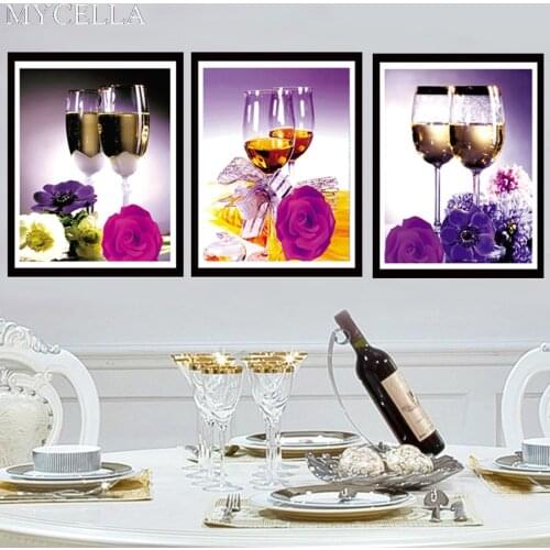 MYCELLA 5D DIY Diamond Painting Cross Stitch Kits Roses And Red Wine Square Full Rhinestone Goblet Diamond Embroidery Wall Decor
