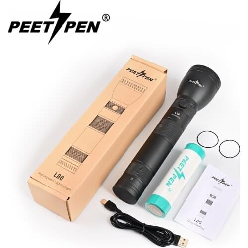 LED USB Rechargeable Flashlight 2-Cell D Full Size Heavy-Duty Flashlight 1500 Lumens Water-Resistant With Battery PEETPEN L80