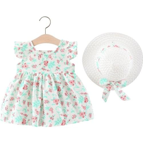 Fashion Summer Dress for Girls Floral New Childrens Dresses Bucket Hat Set A-Line Princess Birthday Gift 9M-24M Baby Clothes
