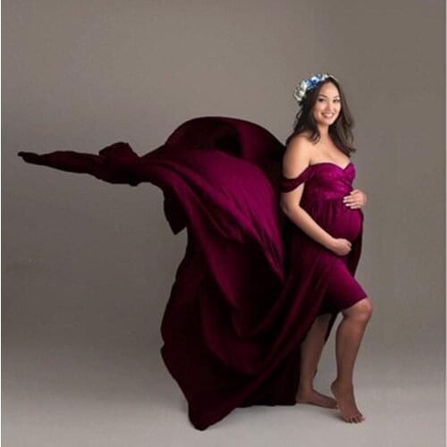 Maternity Dress for Photo Shoot Mercerized Cotton and Chiffon Pregnant Women Fluttering Tail Fluttering Sleeves Long Skirt