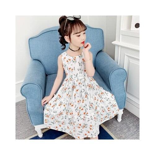 Girls Dresses 2020 New Summer Fashion Girls Bohemian Cotton Dress Floral Vest Beach Dress Teens Casual Waist Simple Dress 3T-11T
