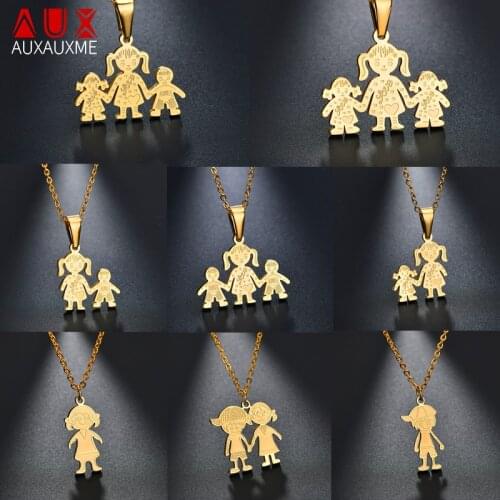 Auxauxme 11 Styles Simple Family Pendant Necklace Stainless Steel Father Mother Girl Boy Love Family Necklace For Women Men