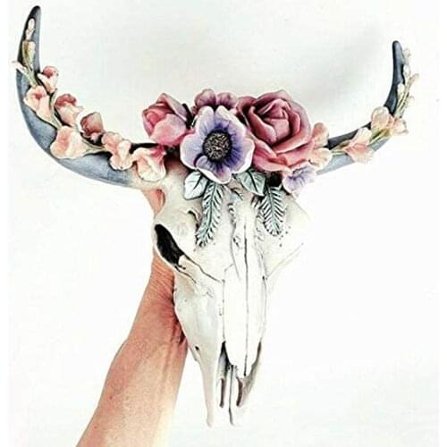 Rose Bull Head Resin Pendant Succulent/Flower Cow Skull Wall Decor Nursery Decor Resin Ornament With Hanging Hole