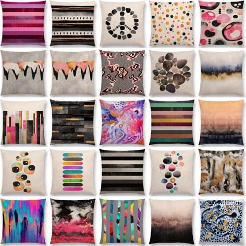 Colorful Pebbles Abstract Ripples Fusion Stripe Tropical Sticks Natural Spring Sunrise Skyline Cushion Cover Linen Pillow Decor