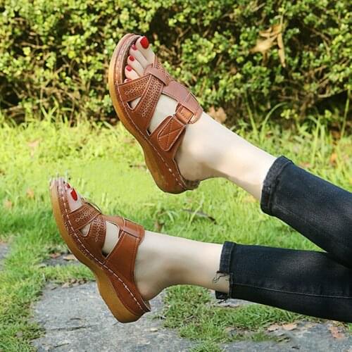 Womens Summer Open Toe Comfy Sandals Super Soft Premium Orthopedic Low Heels Walking Sandals Corrector Cusion