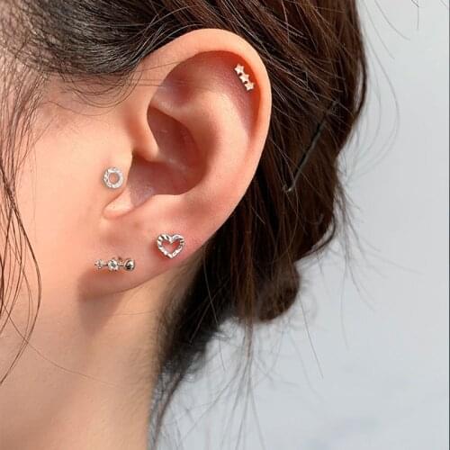 925 sterling silver earring cute Mini Cross star Triangle ball round tower crown stud earring simple female girl boy ear jewelr