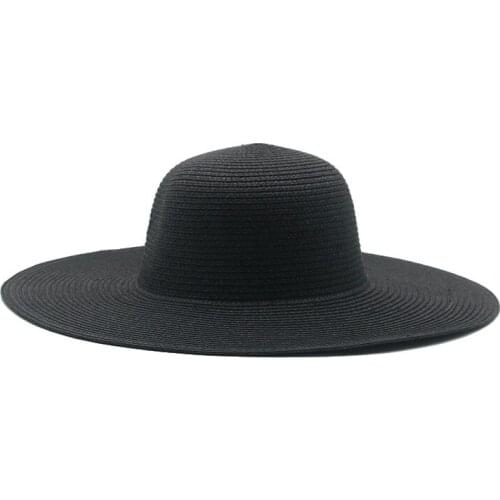 Straw hats women men solid black white navy summer spring hats round top big brim outdoor beach sun protection summer women hats
