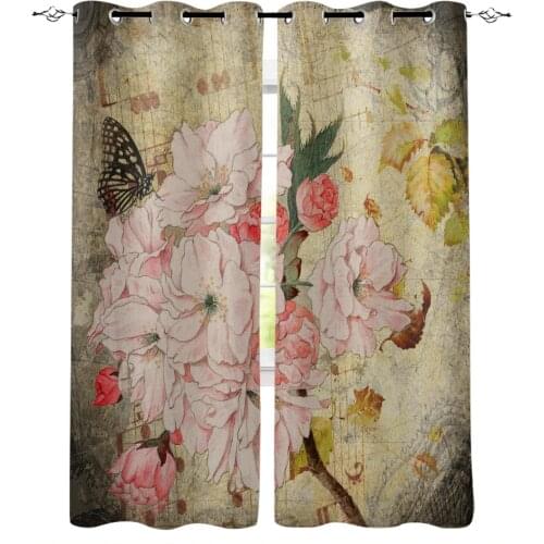 Cherry Blossom Butterfly Retro Curtains For Living Room Bedroom Window Treatment Blinds Finished Drapes Kitchen Curtains