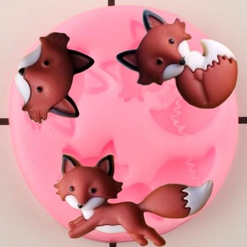 Fox Silicone Mold Cupcake Topper Fondant Molds Baby Birthday Cake Decorating Tools Chocolate Gumpaste Moulds Candy Clay Mould