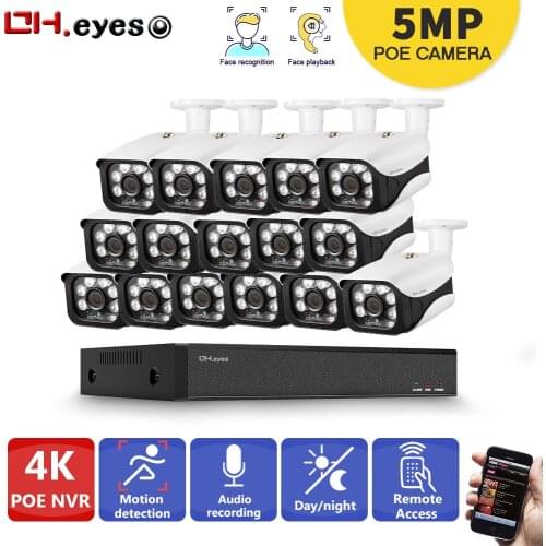 H.265 16CH 4K 5MP Ultra HD 4K POE Security Camera System Audio Sound Record Outdoor IP Camera CCTV Video Surveillance NVR Set