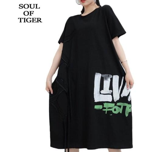 SOUL OF TIGER 2021 New European Fashion Designer Streetwear Ladies Vintage Cotton Vestidos Womens Casual Loose Dresses Plus Size