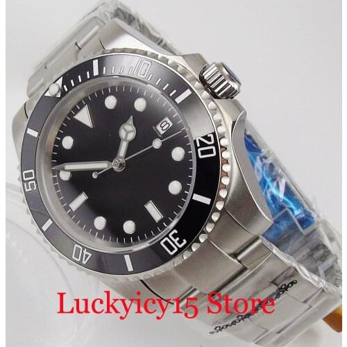 Sterile Black Business 24 Jewels NH35 MIYOTA 8215 Men Watch Automatic Winding without Cyclop Brushed Mental Band Ceramic Insert