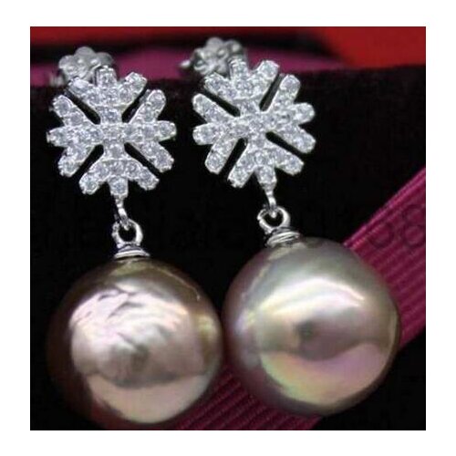 14-16mm purple reborn keshi multicolor baroque Pearl Dangle earrings 925s