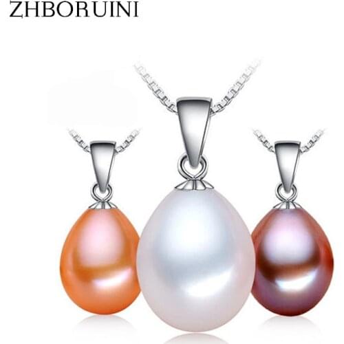 ZHBORUINI Big Sale Pearl Necklace 9-10mm Drop Shape 925 Sterling Silver Natural Freshwater Pearl Pendant Jewelry For Women Gift