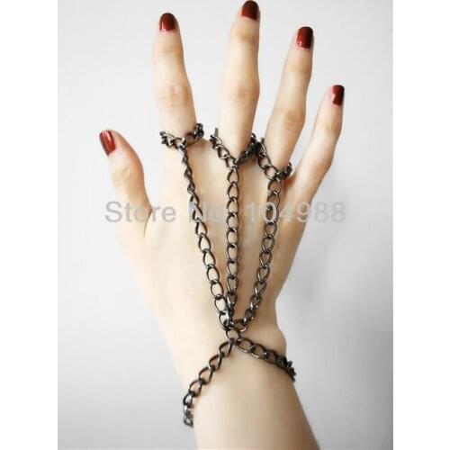 FREE SHIPPING 2014 Style HA-14 Women Fashion Gray Plated Chain Three Strands Hand Finger Chain Jewelry