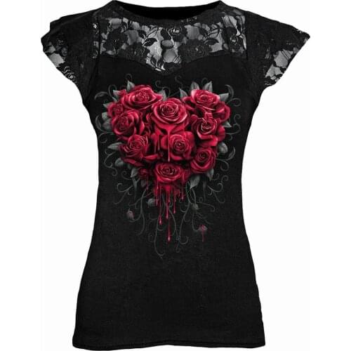 Goth Punk Graphic T-shirt Women Plus Size Y2K Clothing Summer Short Sleeve Vintage 5XL Lace Tee Shirts Bodycon Tops Ladies 2021