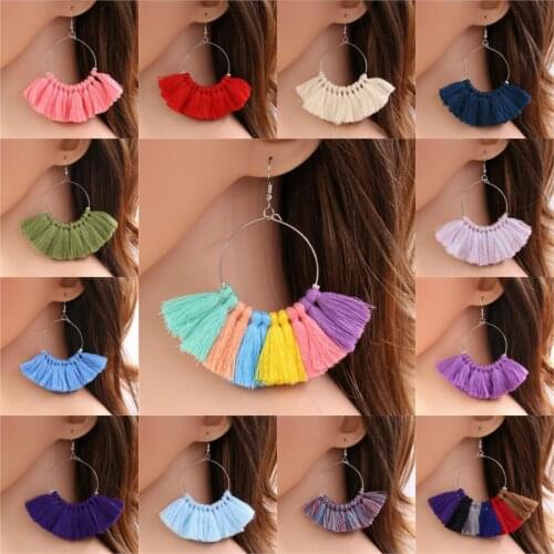 1pair 2019 Fan Shaped Drop Earring For Women With Coloful Tassel Boho Style Summer Jewelry