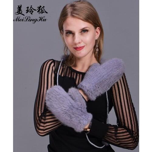 Fashion Women Winter Mink Fur Gloves Genuine 100% Real Mink Fur Glove Knitted Mittens Thick Warm Furs Gloves & Mittens